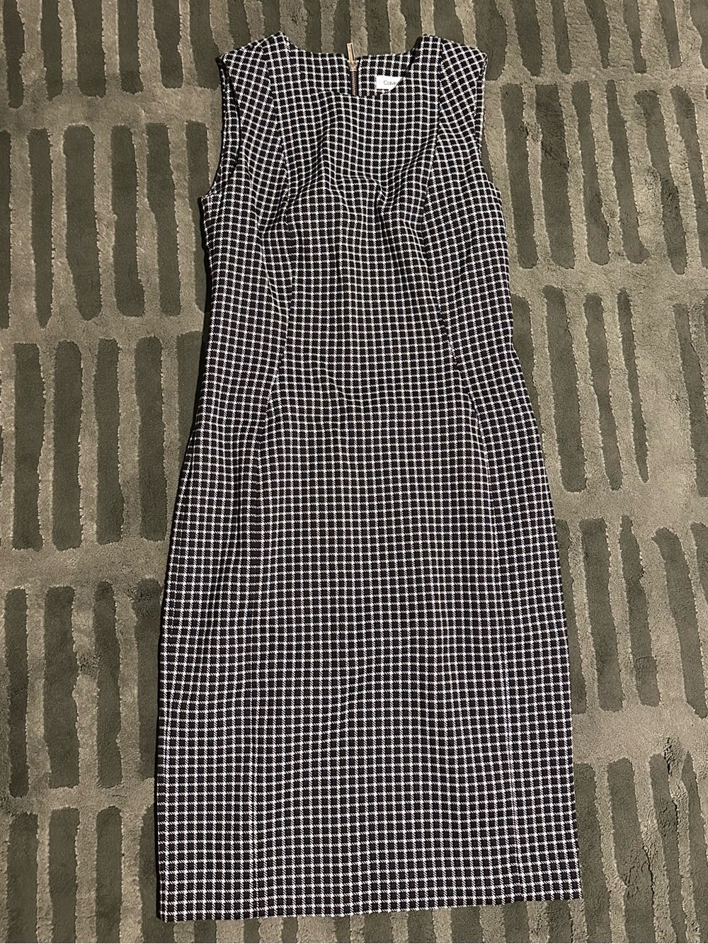 Calvin Klein Black and White Checked Sheath Dress